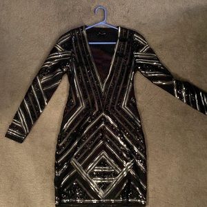 Express Deep V Sequin Dress